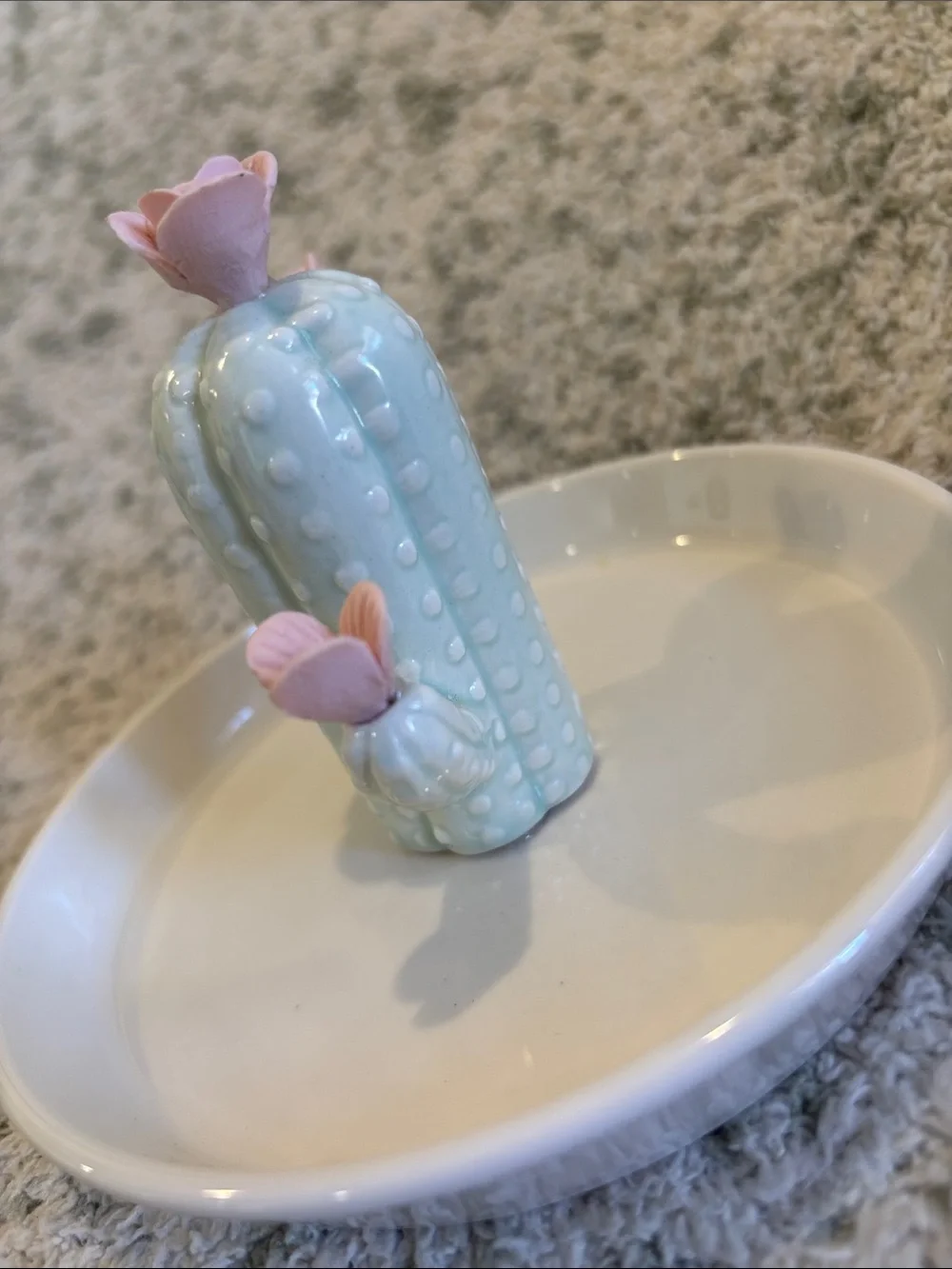 Pretty Mint Cactus Pink Flowers Ceramic Trinket Jewelry Dish NWT 5.5”